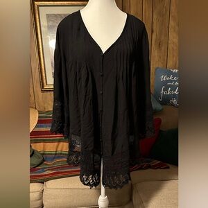 Solitaire Chic Black Crochet-Trimmed Blouse, Size 20W
